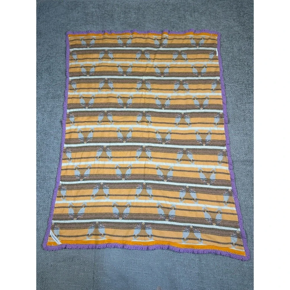 By Anthropologie Knit Baby Blanket Fox‎ Print 42x33